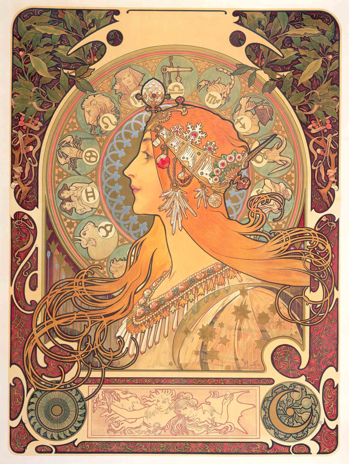 Zodiac, manifesto di Alphonse Mucha del 1896, immagine di pubblico dominio