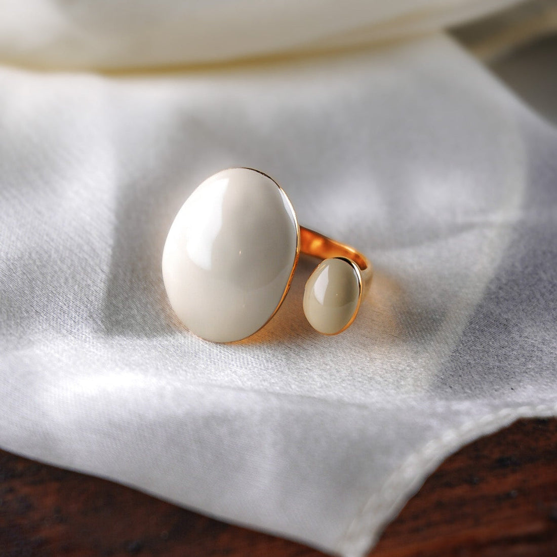 Anello Morris smaltato in acciaio inossidabile, foto ravvicinata su fondo chiaro