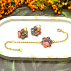 Set di fiori in resina e acciaio inossidabile – Gioielli artigianali