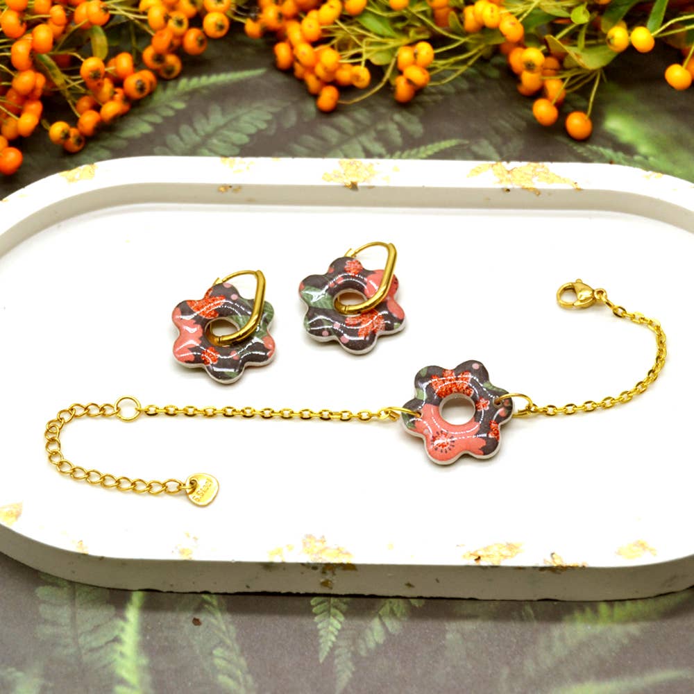 Set di fiori in resina e acciaio inossidabile – Gioielli artigianali