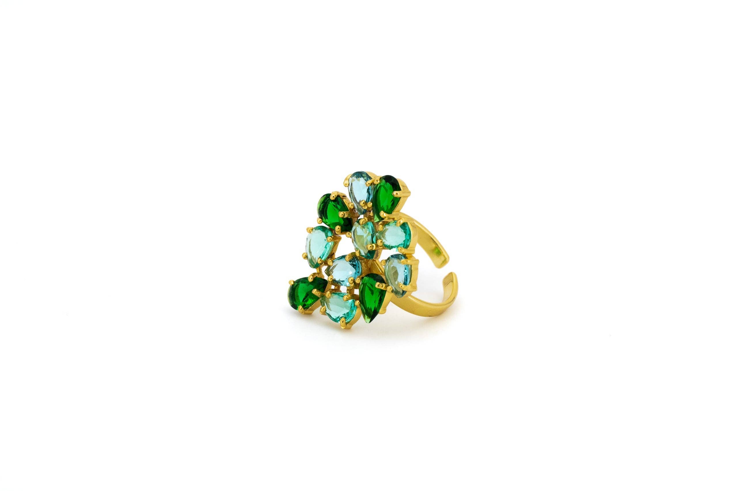 Anello grappolo triangoli cristalli