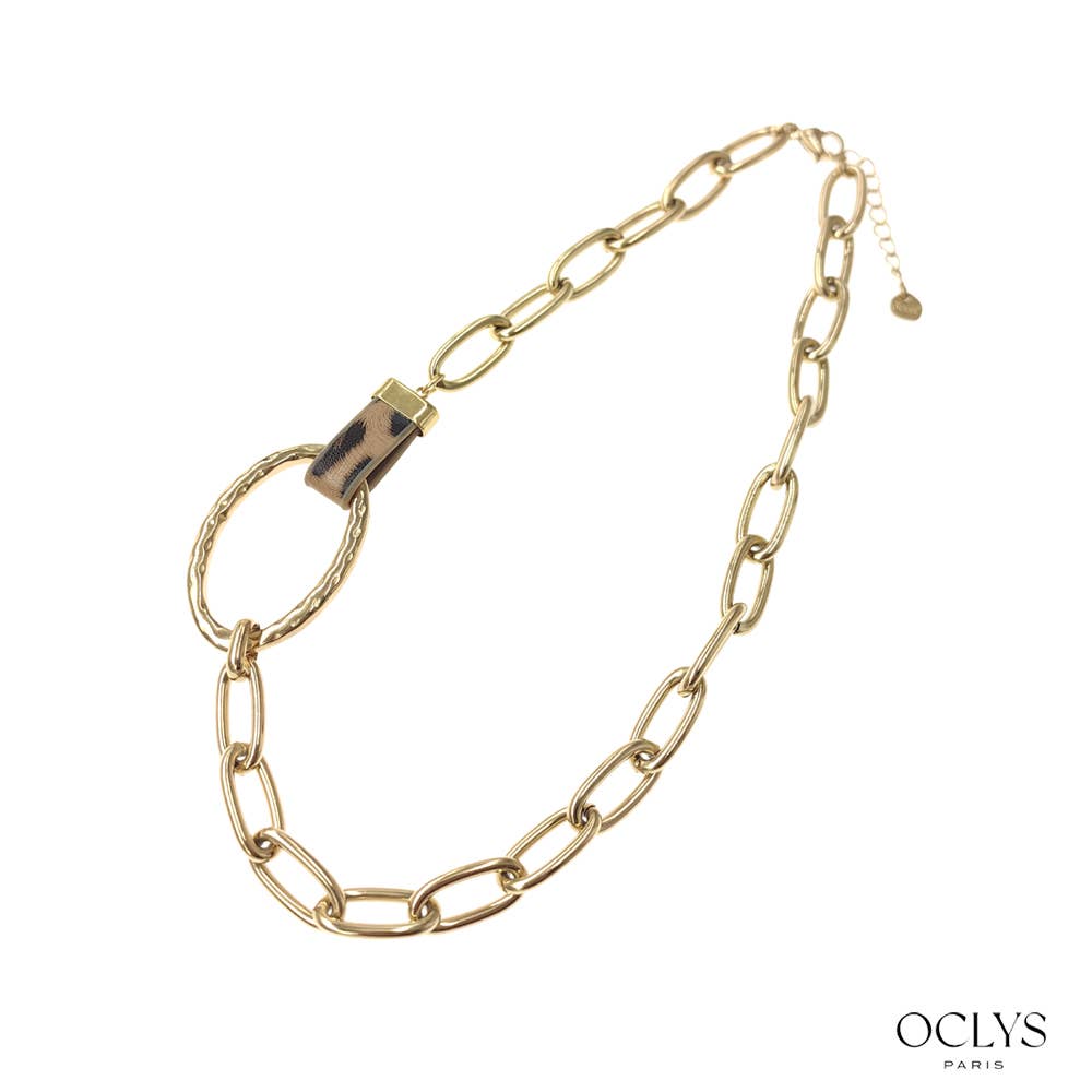 Collana catena in acciaio inossidabile dorato PU leopardo Helka