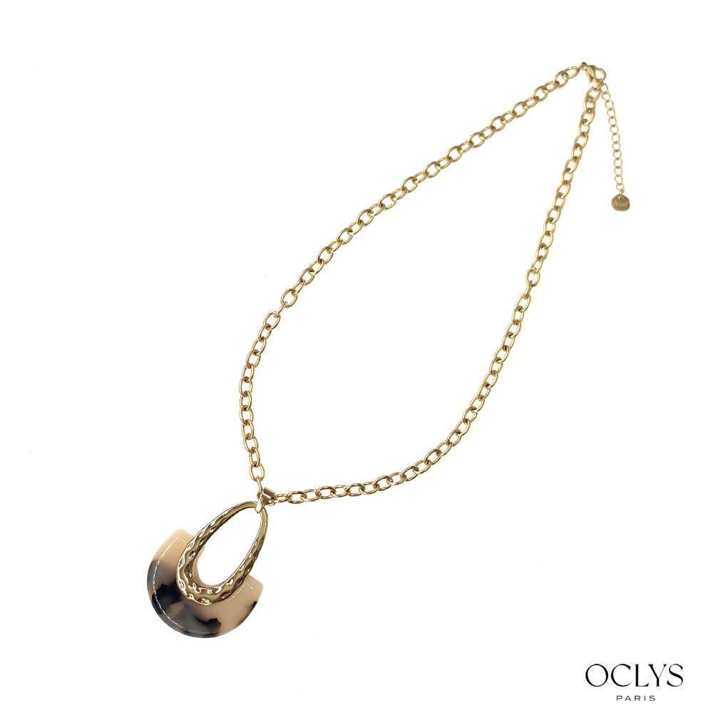 Collana catena pendente resina acciaio inossidabile dorato Luna