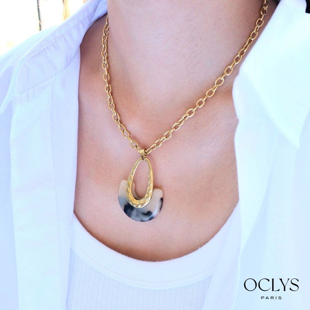 Collana catena pendente resina acciaio inossidabile dorato Luna