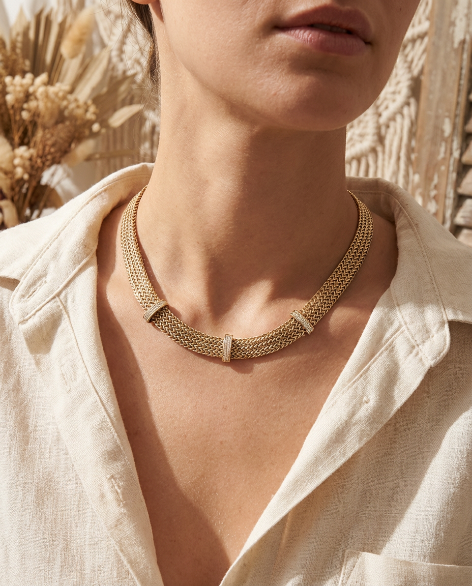 Anna – collana maglia serpente con strass in acciaio dorato