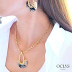 Collana catena pendente resina acciaio inossidabile dorato Luna