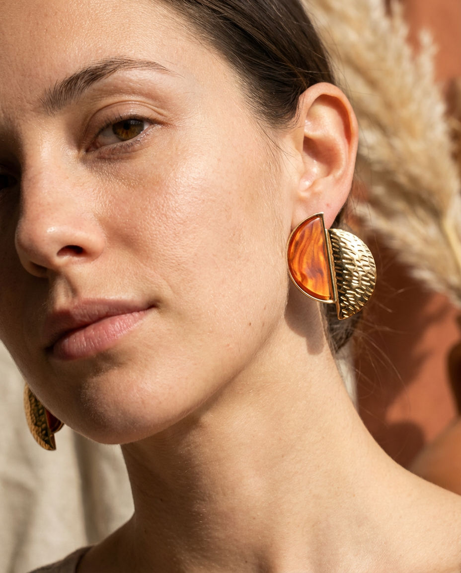 Orecchini a clip semicerchio resina acciaio inossidabile