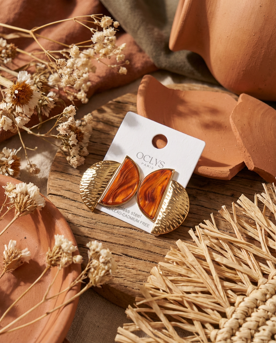 Orecchini a clip semicerchio resina acciaio inossidabile