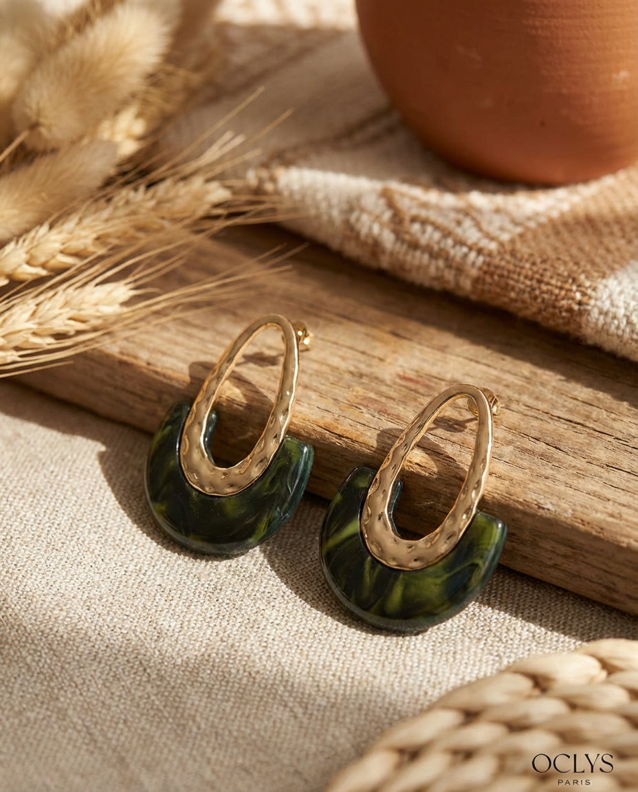 Orecchini in resina acciaio inox dorato Luna