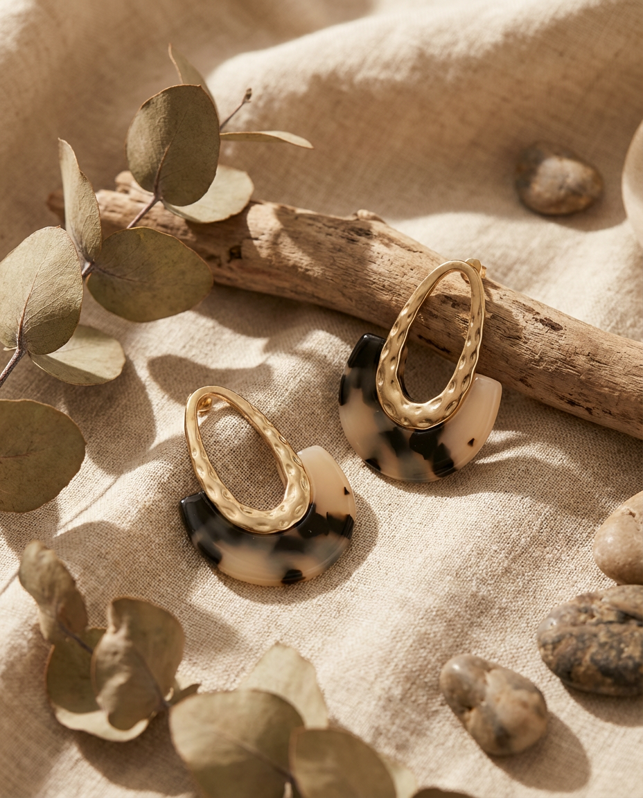 Orecchini in resina acciaio inox dorato Luna