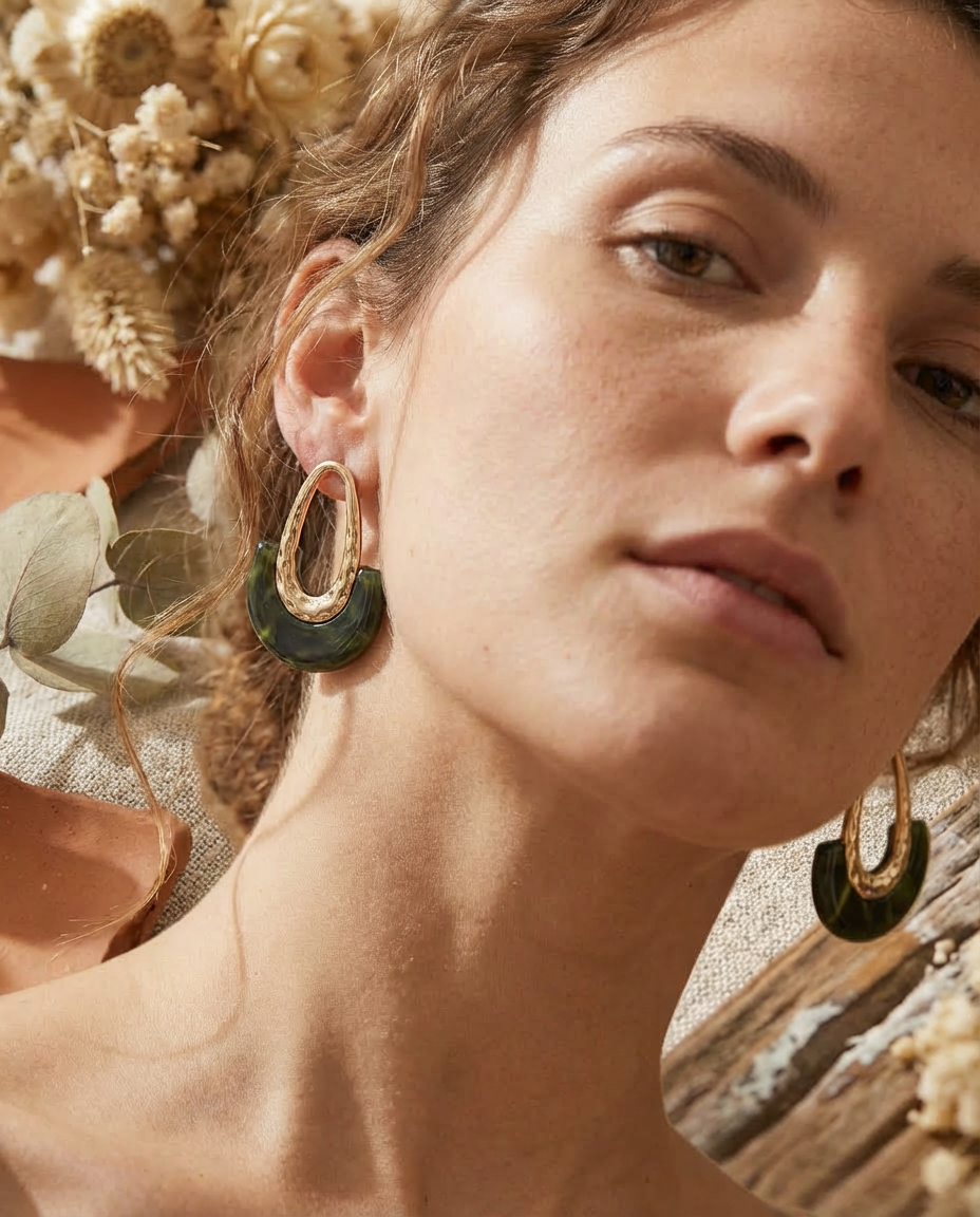 Orecchini in resina acciaio inox dorato Luna