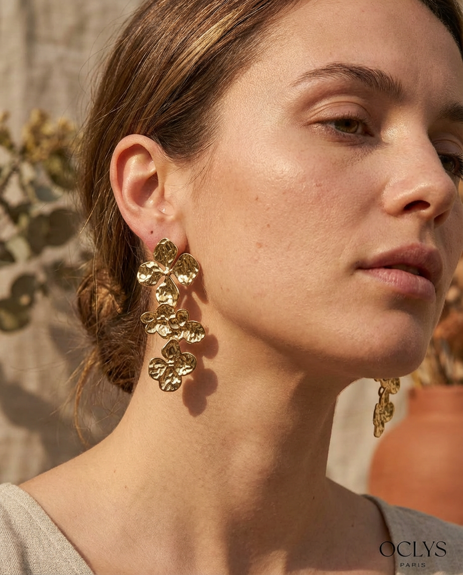 Orecchini pendenti fiori acciaio inossidabile Ina