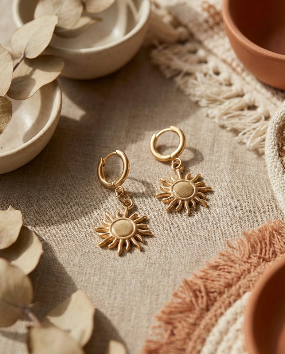 Orecchini a Cerchio in Acciaio Inossidabile con Sole