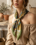 Foulard Quadrato 90 X90 Poliestere Mappa Vintage Natura Eleganza