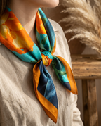 Foulard quadrato 70x70 effetto seta – Motivo floreale arancione