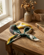 Foulard Quadrato 90 X 90 Poliestere Astratto Colori Verde Giallo