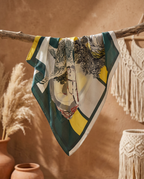 Foulard Quadrato 90 X 90 Poliestere Astratto Colori Verde Giallo