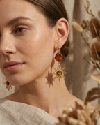 Orecchini sole dorato perla ambra acciaio inossidabile