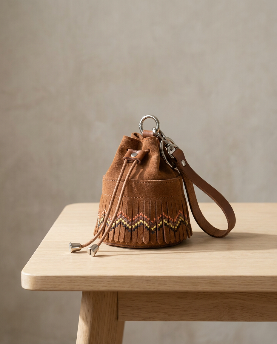 Pochette da donna in pelle con frange