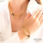 Collana catena in acciaio inossidabile dorato PU leopardo Helka