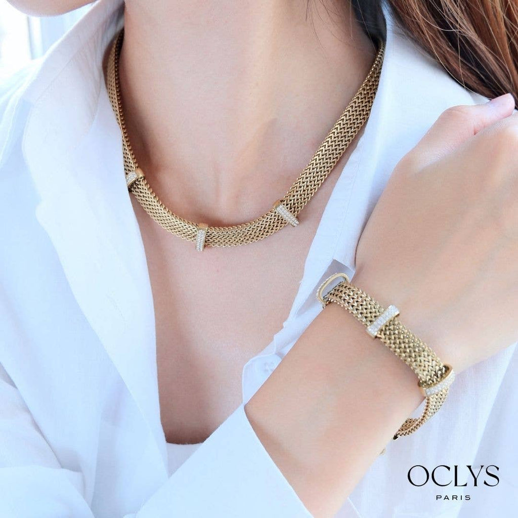 Collana maglia serpente strass acciaio inossidabile dorato Anna