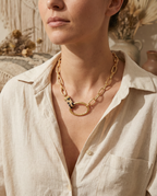 Collana catena in acciaio inossidabile dorato PU leopardo Helka