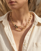 Collana catena in acciaio inossidabile dorato PU leopardo Helka