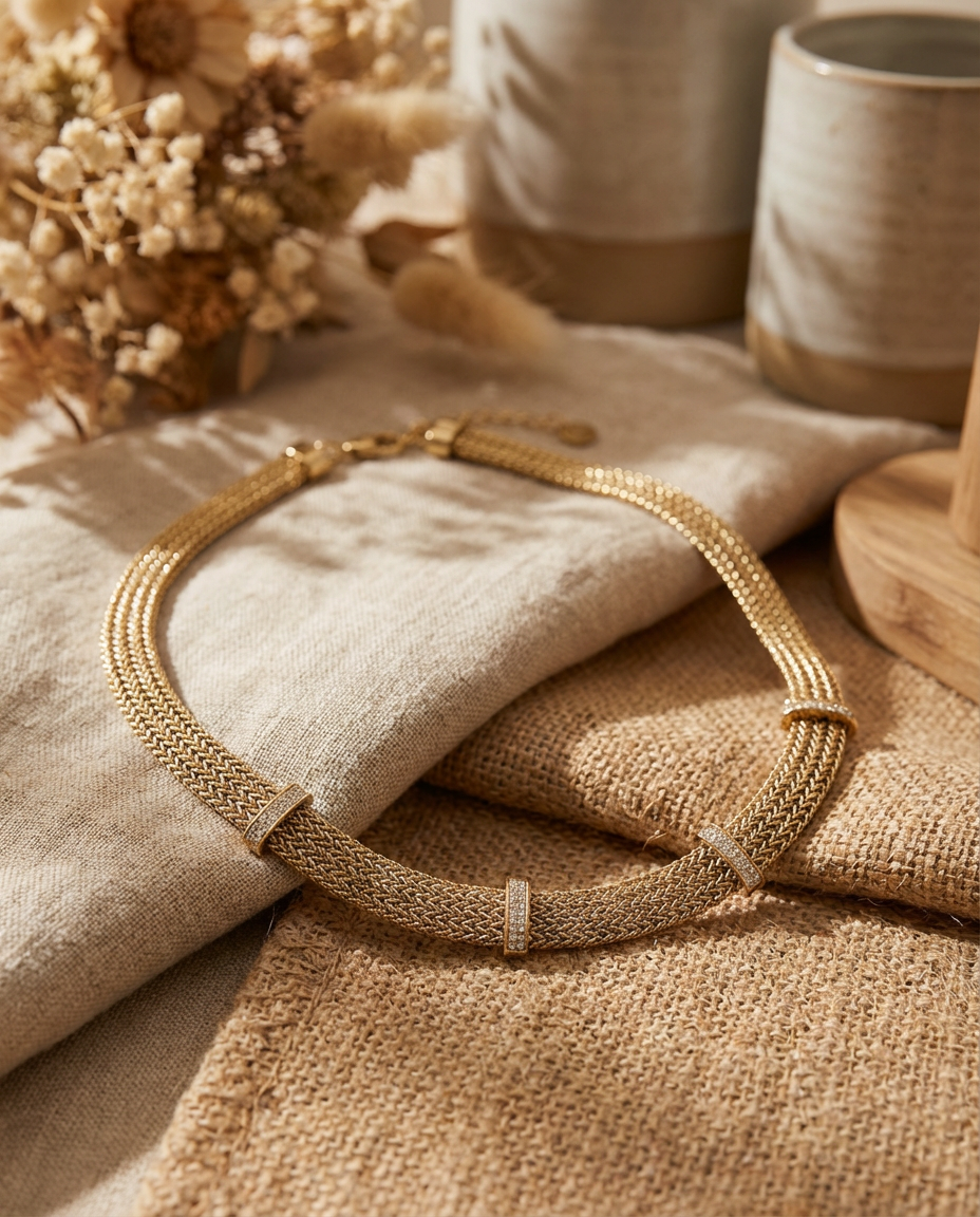 Collana maglia serpente strass acciaio inossidabile dorato Anna