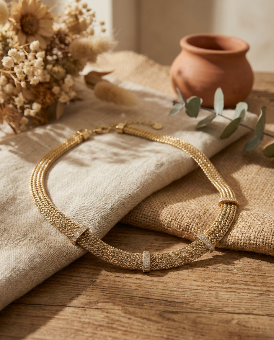 Collana maglia serpente strass acciaio inossidabile dorato Anna