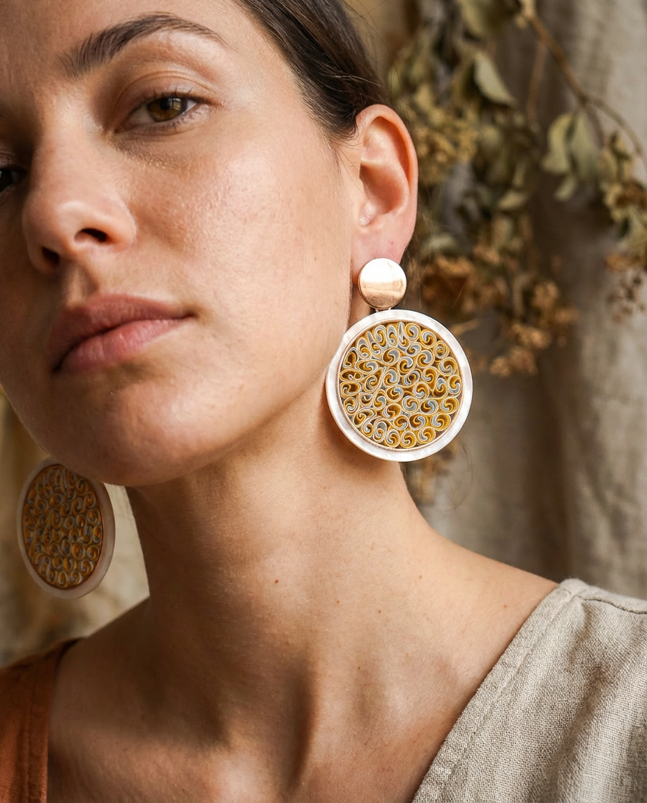 Orecchini tondo grande mandala in carta