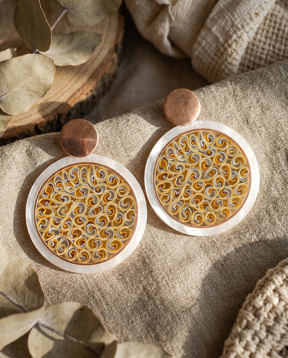 Orecchini tondo grande mandala in carta